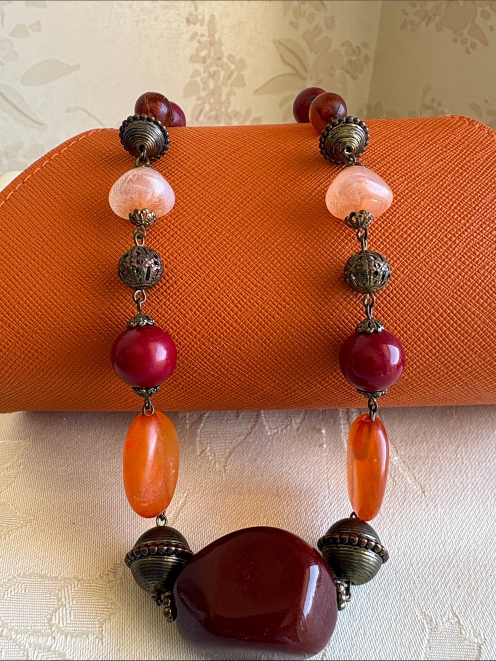 Handcrafted Red and Orange Statement Necklace - Women's Jewelry